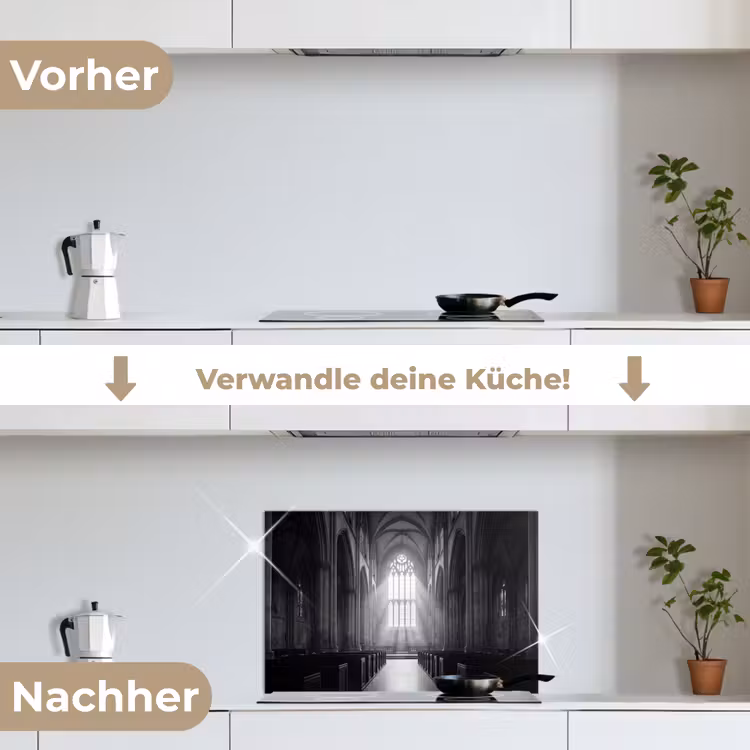 Kerk - Interieur - Lichtstralen - Architectuur - Klassiek keuken achterwand spatscherm klein -voor_na_DE