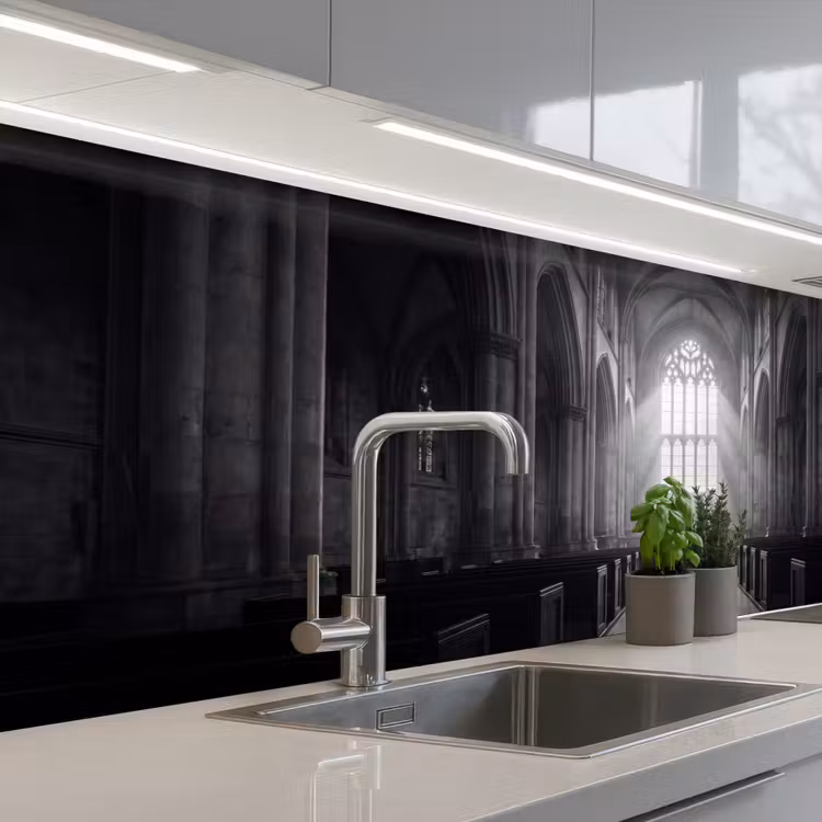 Kerk - Interieur - Lichtstralen - Architectuur - Klassiek keuken achterwand 2 middel -3d_schuin