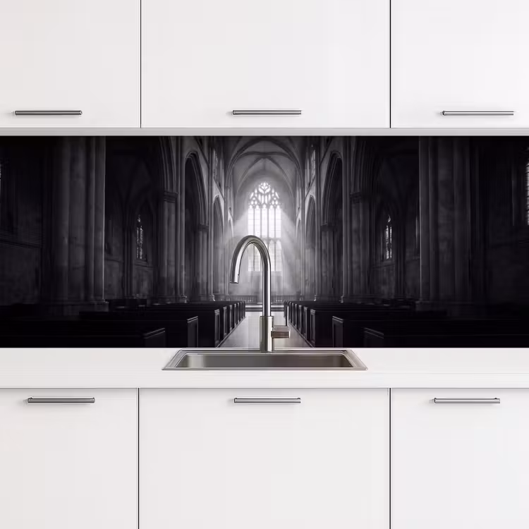 Kerk - Interieur - Lichtstralen - Architectuur - Klassiek keuken achterwand 2 middel -3d