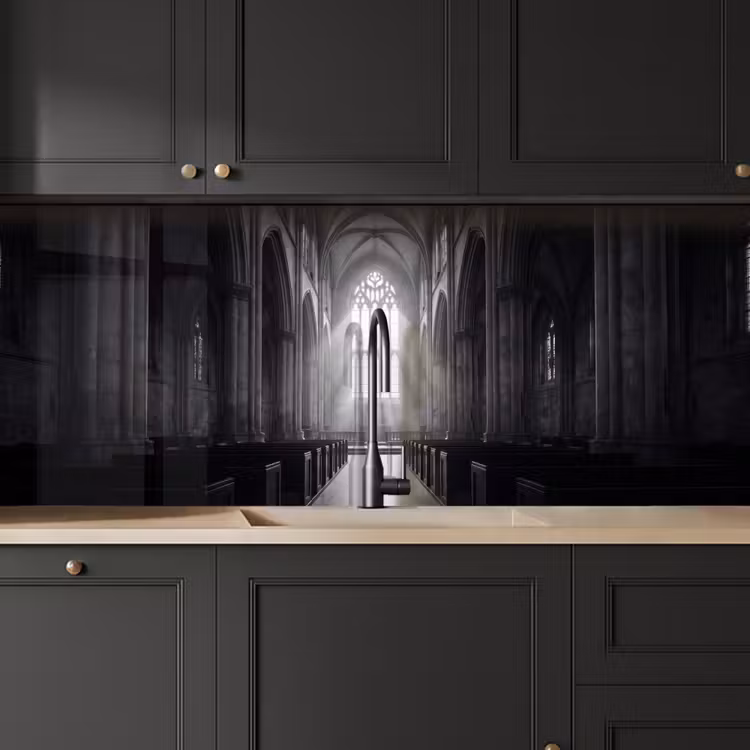 Kerk - Interieur - Lichtstralen - Architectuur - Klassiek keuken achterwand 2 middel -sfeer1
