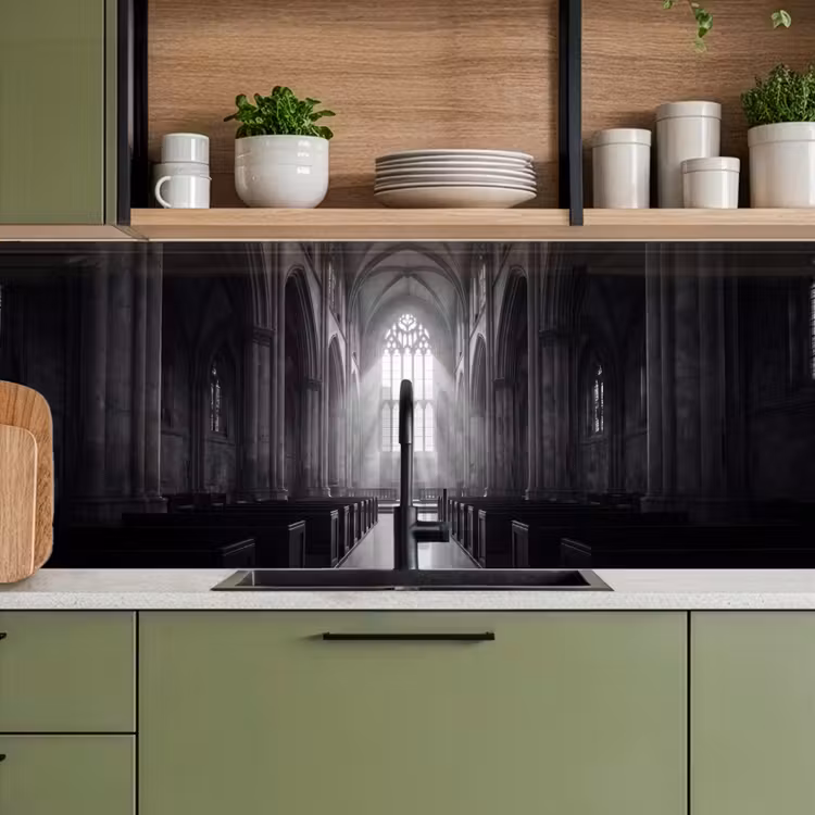 Kerk - Interieur - Lichtstralen - Architectuur - Klassiek keuken achterwand 2 middel -sfeer3