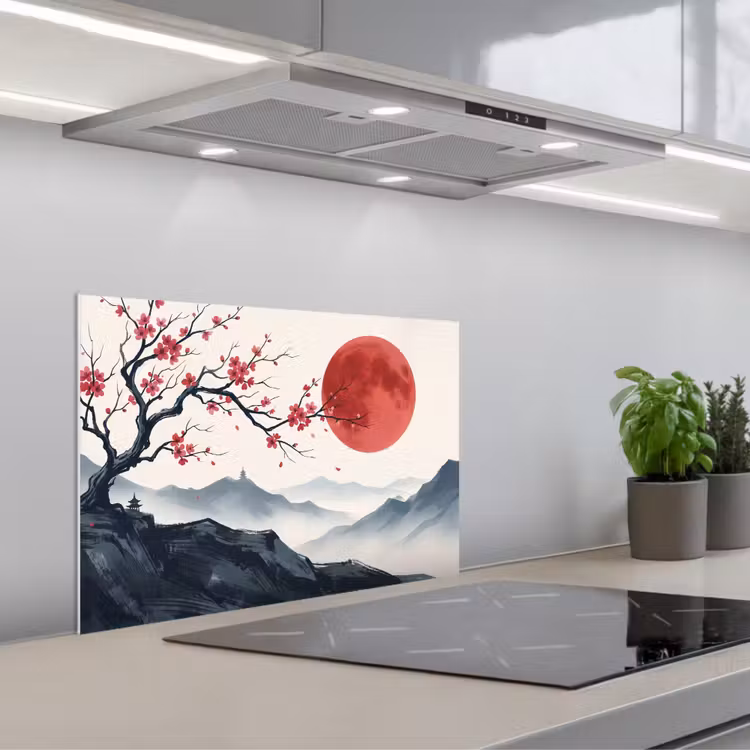 Kersenbloesem - Oosters - Rood keuken achterwand spatscherm klein -3d_schuin