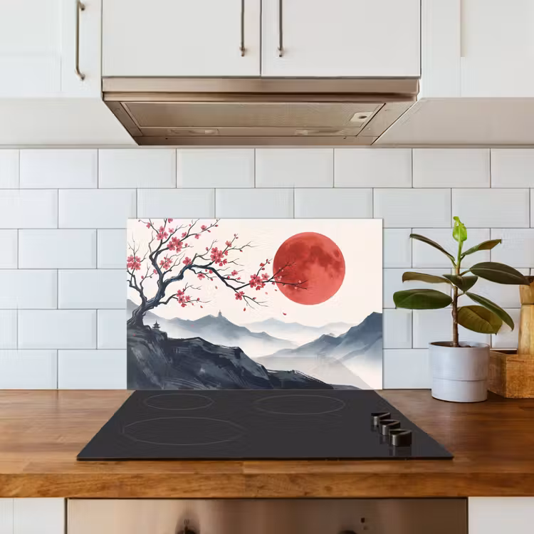 Kersenbloesem - Oosters - Rood keuken achterwand spatscherm klein -sfeer2