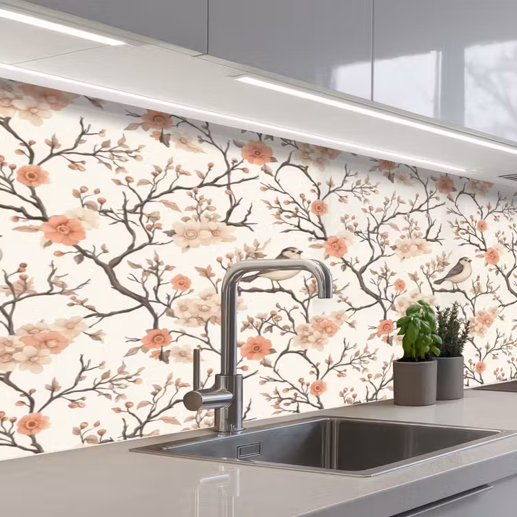 Kersenbloesem - Mus - Roze keuken achterwand 2 middel 871 -3d_schuin