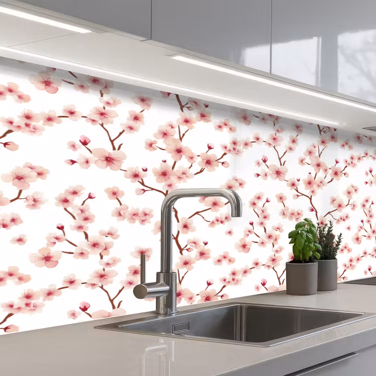 Kersenbloesem - Takken - Roze keuken achterwand 2 middel 871 -3d_schuin
