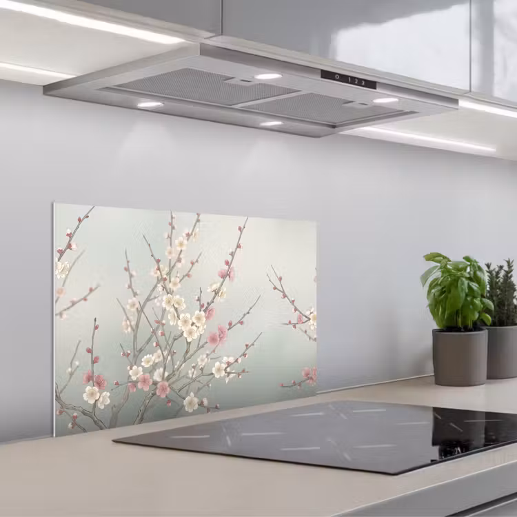 Kersen - Bloesem - Groen keuken achterwand spatscherm klein -3d_schuin