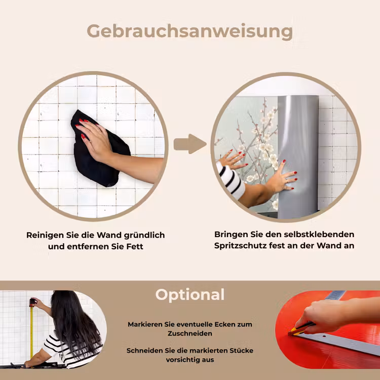 Kersen - Bloesem - Groen keuken achterwand spatscherm klein -gebruiksaanwijzing_DE