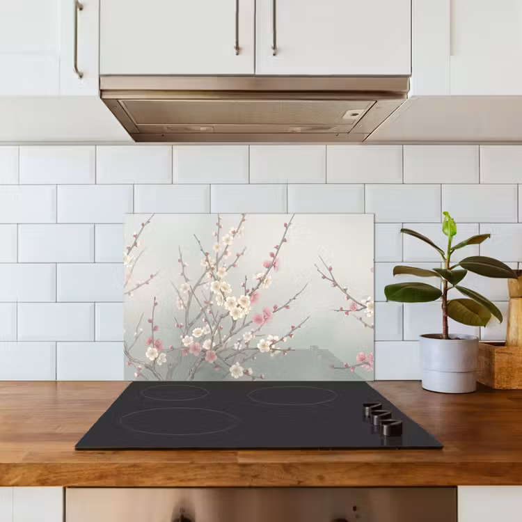 Kersen - Bloesem - Groen keuken achterwand spatscherm klein -sfeer2