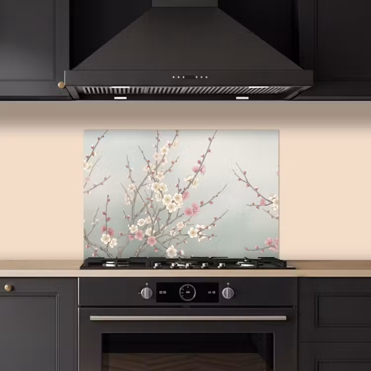Kersen - Bloesem - Groen keuken achterwand spatscherm klein -sfeer1