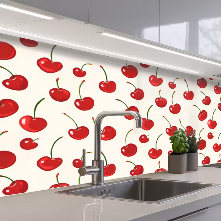 Kersen - Minimalistisch - Rood keuken achterwand 2 middel 871 -3d_schuin