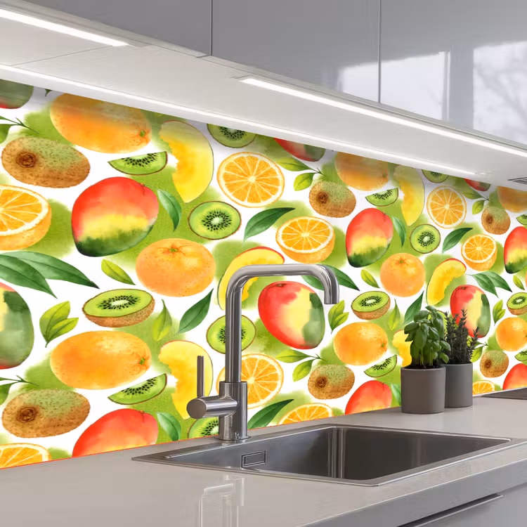 Kiwi - Sinasappel - Mango - Perzik keuken achterwand 2 middel 871 -3d_schuin