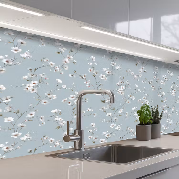 Klassiek - Bloemen - Blauw keuken achterwand 2 middel 871 -3d_schuin