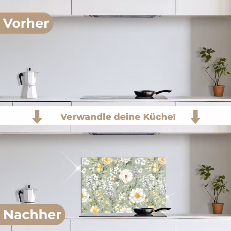 Klassiek - Bloemenpatroon - Kleurrijk keuken achterwand spatscherm klein 900 -voor_na_DE