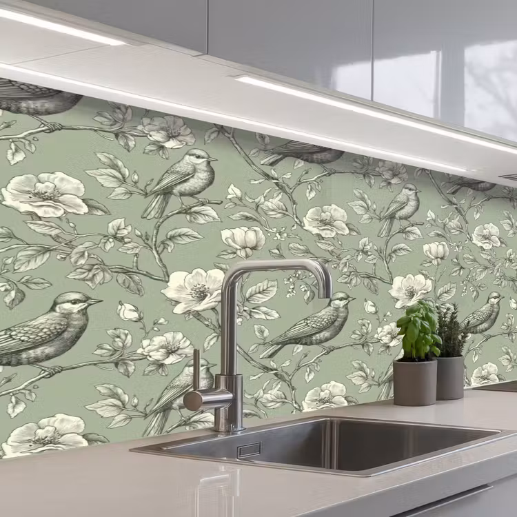 Klassiek - Botanisch - Groen keuken achterwand 2 middel 871 -3d_schuin