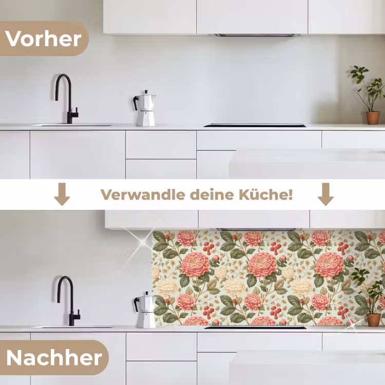 Klassiek - Botanisch - Veelkleurig keuken achterwand 2 middel 871 -voor-na_DE