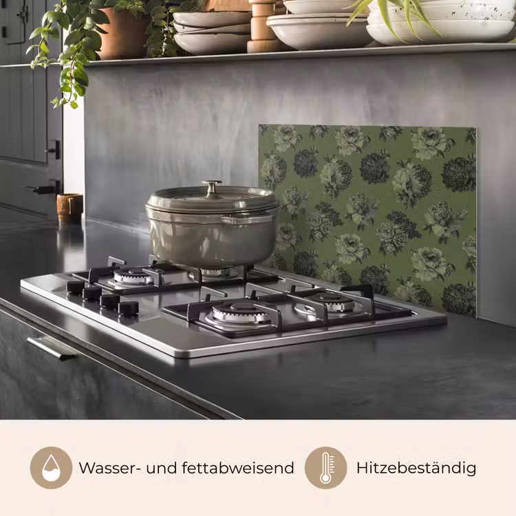 Klassiek - botanisch - olijfgroen - bloemen keuken achterwand spatscherm klein 900 -usp_DE