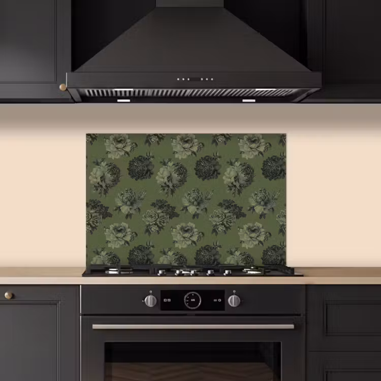 Klassiek - botanisch - olijfgroen - bloemen keuken achterwand spatscherm klein 900 -sfeer1