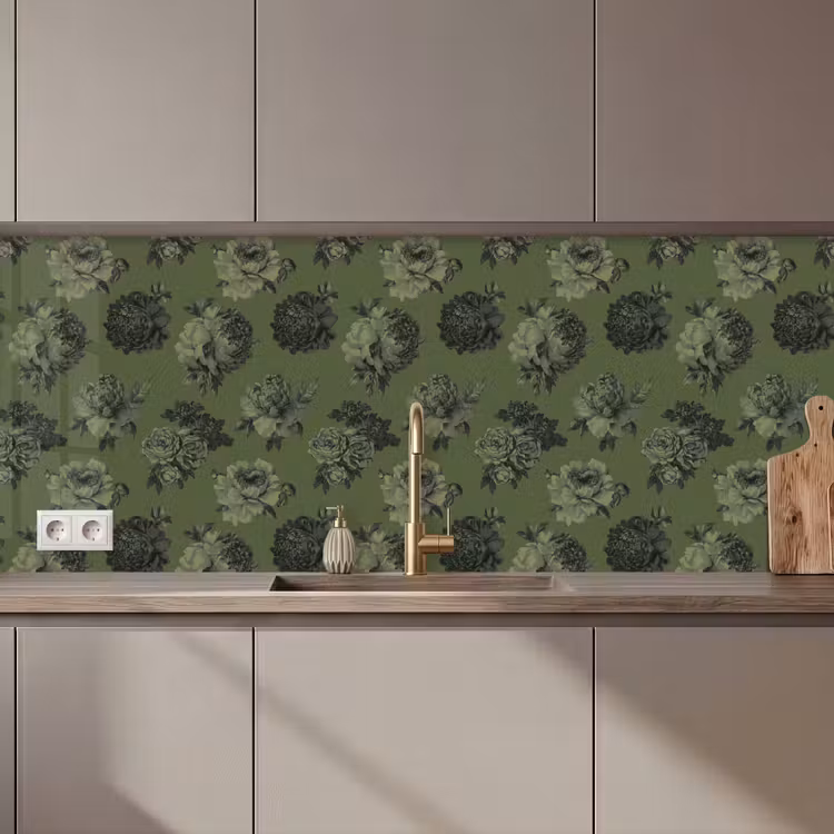 Klassiek - botanisch - olijfgroen - bloemen keuken achterwand 2 middel 871 zz_3dshopping