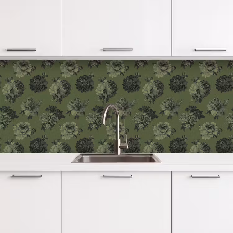 Klassiek - botanisch - olijfgroen - bloemen keuken achterwand 2 middel 871 -3d