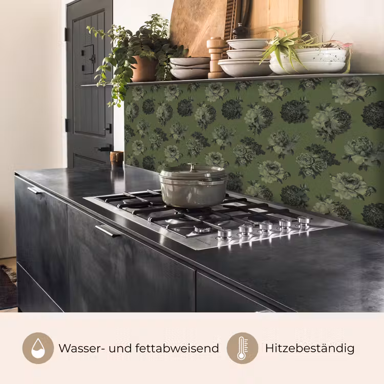 Klassiek - botanisch - olijfgroen - bloemen keuken achterwand 2 middel 871 -usp_DE