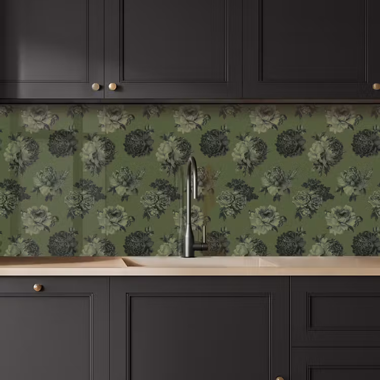Klassiek - botanisch - olijfgroen - bloemen keuken achterwand 2 middel 871 -sfeer1