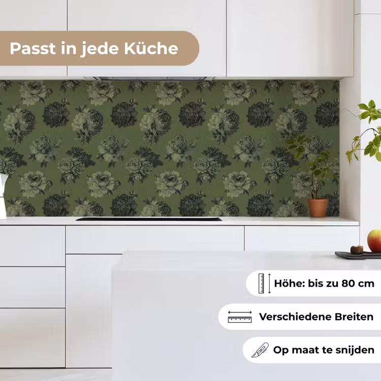 Klassiek - botanisch - olijfgroen - bloemen keuken achterwand 2 middel 871 -sfeer4_DE