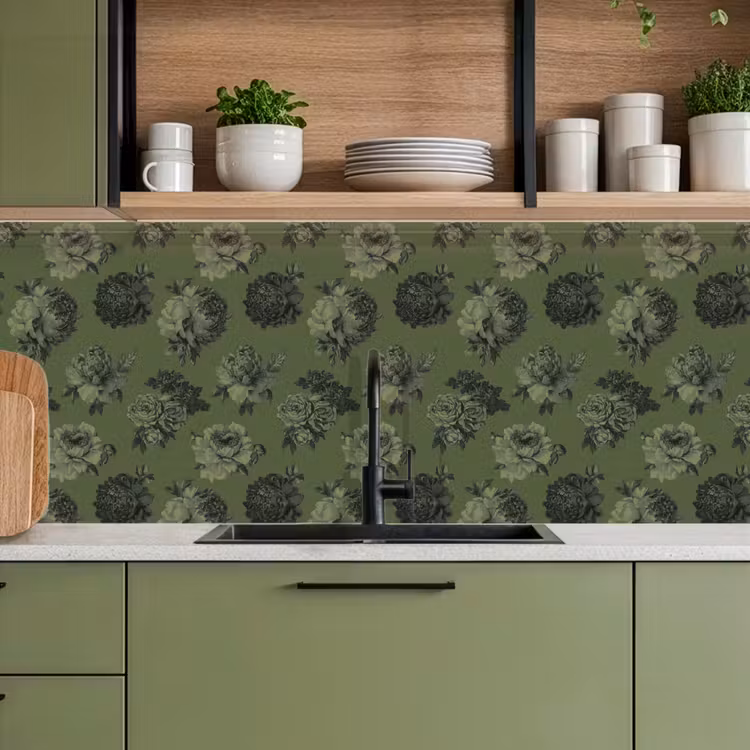Klassiek - botanisch - olijfgroen - bloemen keuken achterwand 2 middel 871 -sfeer3