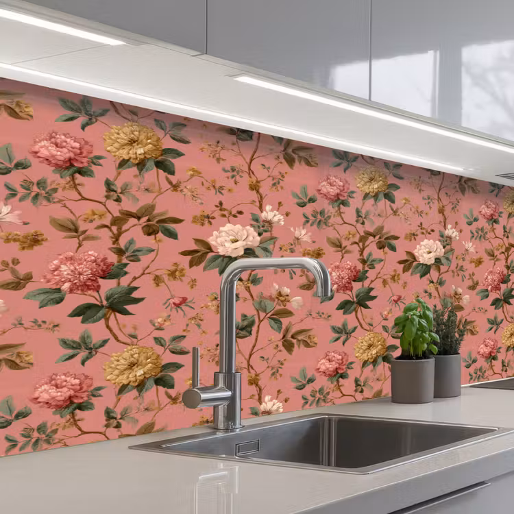 Klassiek - Botanisch - Roze keuken achterwand 2 middel 871 -3d_schuin