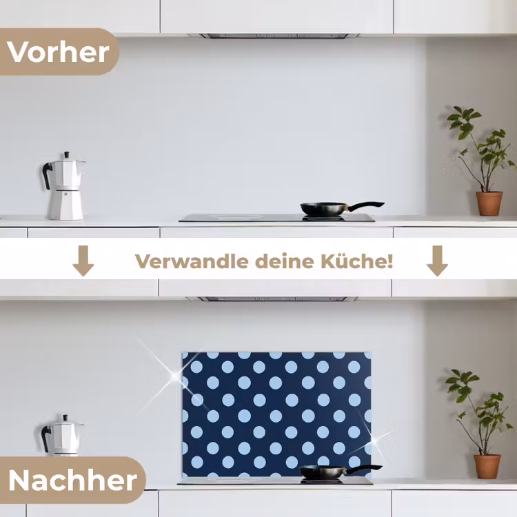Klassiek - Dots - Blauw keuken achterwand spatscherm klein 900 -voor_na_DE