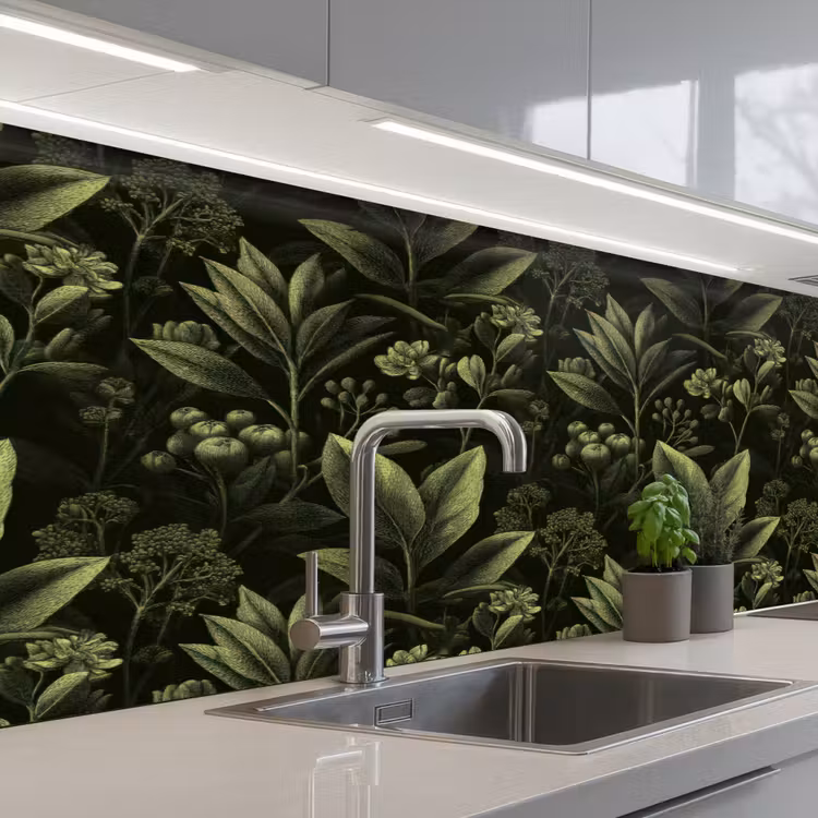 Klassiek - Donker - Botanisch - Planten keuken achterwand 2 middel 871 -3d_schuin