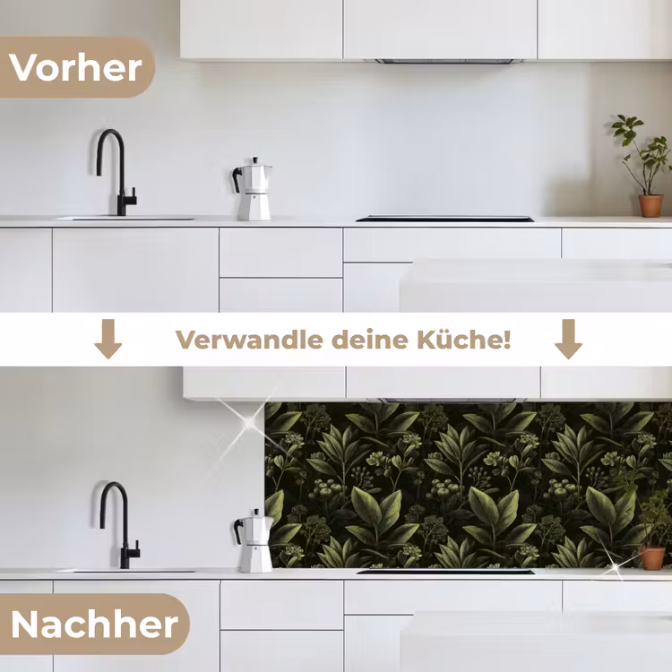 Klassiek - Donker - Botanisch - Planten keuken achterwand 2 middel 871 -voor-na_DE