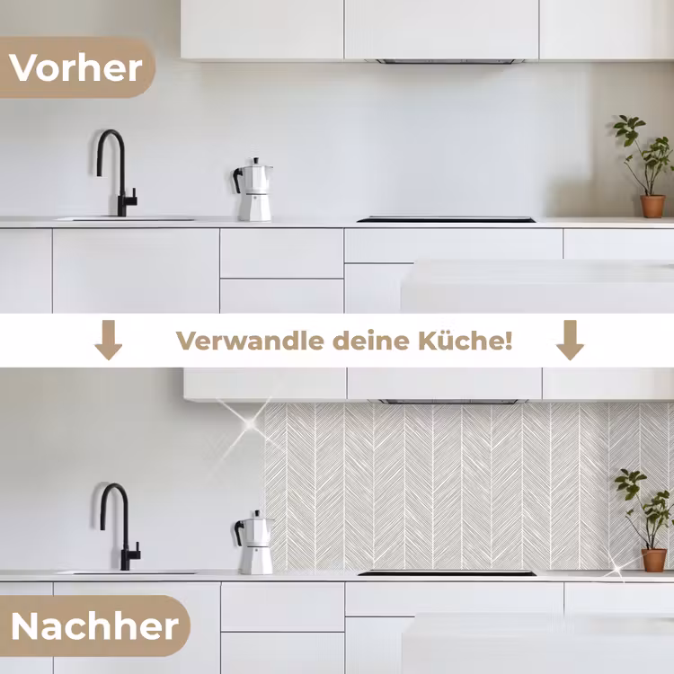 Klassiek - Visgraat - Grijs keuken achterwand 2 middel 871 -voor-na_DE