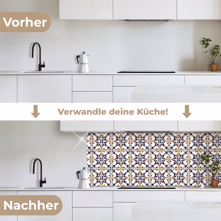Klassiek - Patroon - Kleurrijk keuken achterwand 2 middel 871 -voor-na_DE