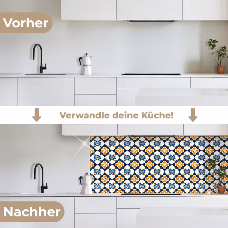 Klassiek - Geometrisch - Blauw keuken achterwand 2 middel 871 -voor-na_DE
