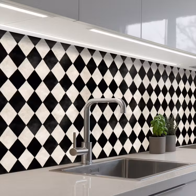 Klassiek - Patroon - Zwart keuken achterwand 2 middel 871 -3d_schuin