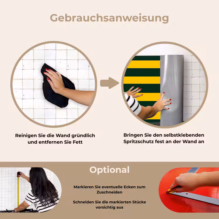 Klassiek - Strepen - Groen keuken achterwand spatscherm klein 900 -gebruiksaanwijzing_DE