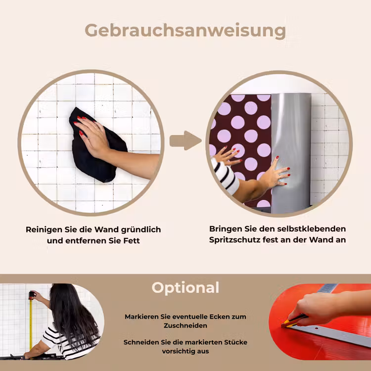 Klassiek - Stippen - Paars keuken achterwand spatscherm klein 900 -gebruiksaanwijzing_DE