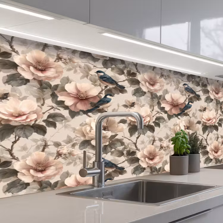 Klassiek - Vogels - Kleurrijk keuken achterwand 2 middel 871 -3d_schuin