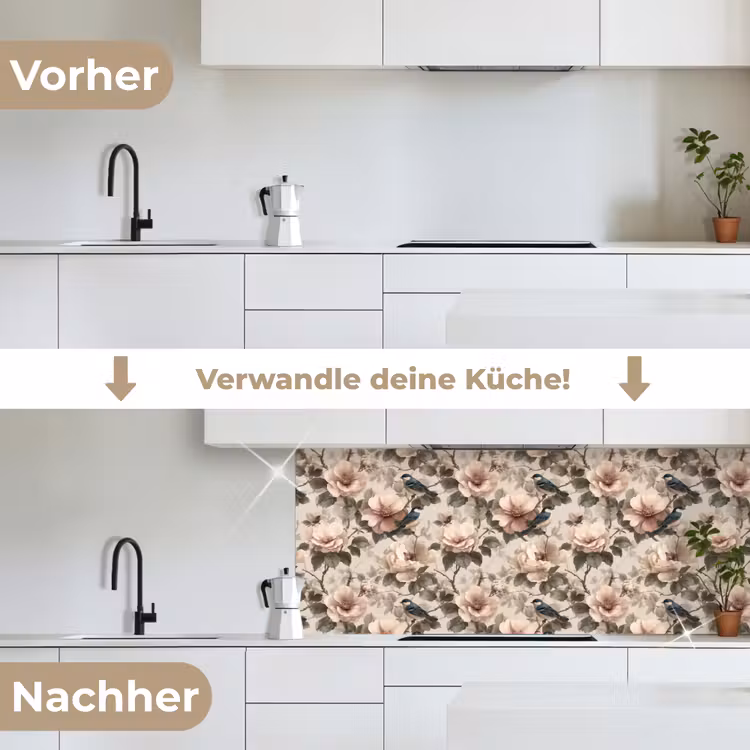 Klassiek - Vogels - Kleurrijk keuken achterwand 2 middel 871 -voor-na_DE
