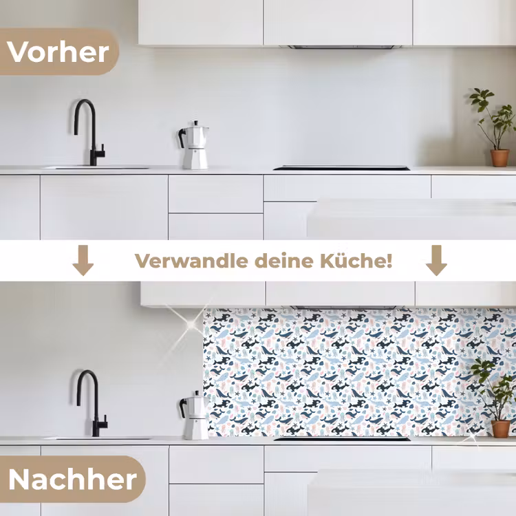 Klein - Oceaan - Walvissen - Octopus keuken achterwand 2 middel 871 -voor-na_DE