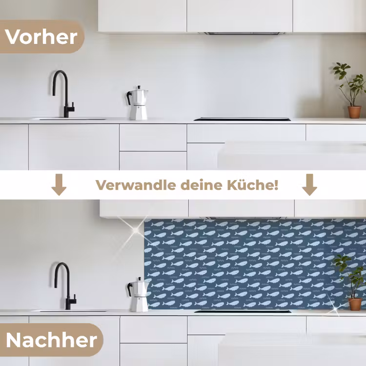 Klein - Oceaan - Golven - Blauw keuken achterwand 2 middel 871 -voor-na_DE