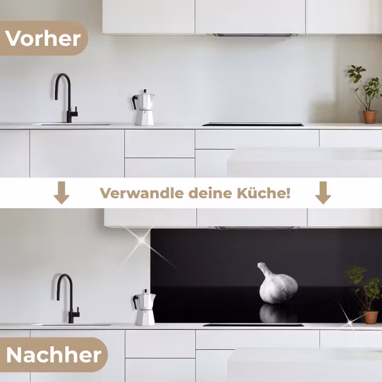 Knoflook - Zwart - Wit keuken achterwand 2 middel -voor-na_DE
