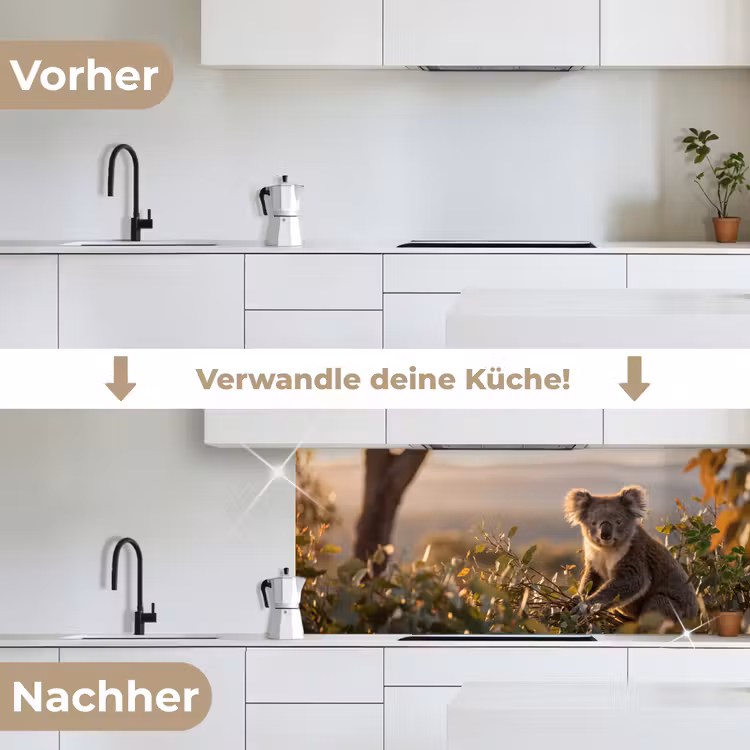 Koala - Bladeren - Ochtendlicht keuken achterwand 2 middel -voor-na_DE