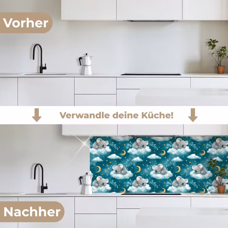 Koala's - Betoverend - Blauw keuken achterwand 2 middel 871 -voor-na_DE