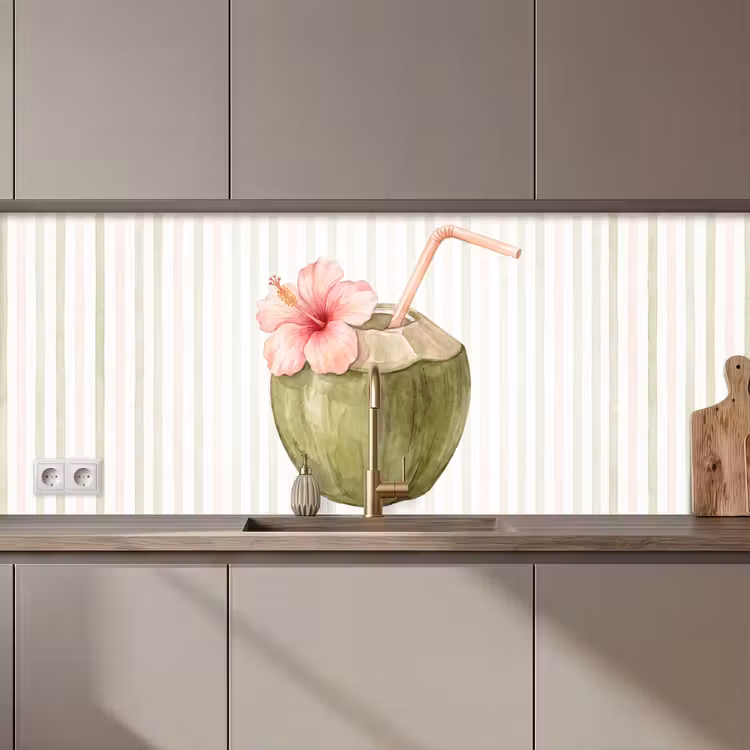 Kokosnoot - Drank - Tropisch - Illustratie - Zomer keuken achterwand 2 middel zz_3dshopping