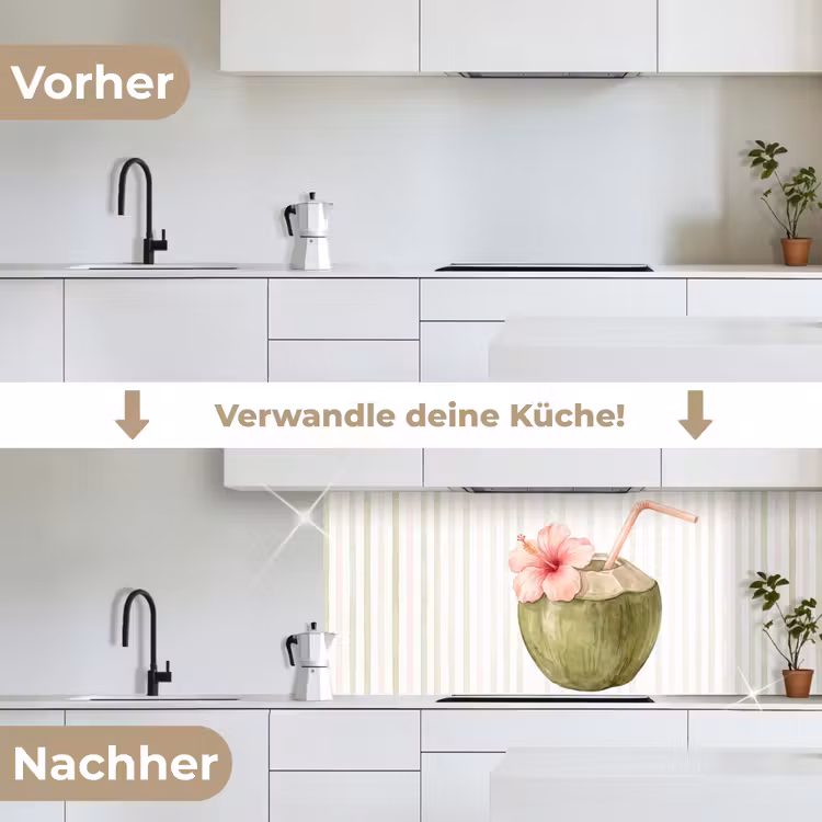 Kokosnoot - Drank - Tropisch - Illustratie - Zomer keuken achterwand 2 middel -voor-na_DE