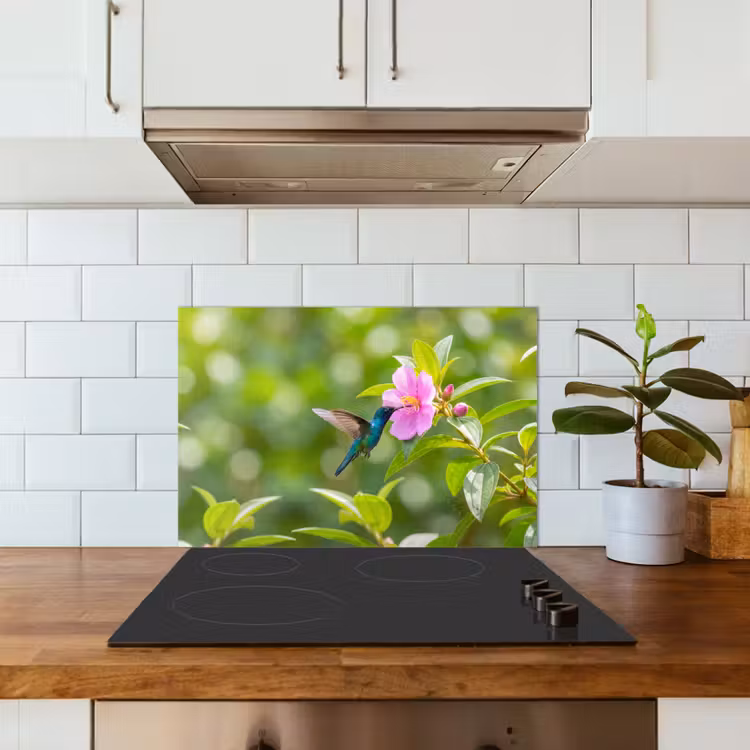 Kolibrie - Bloem - Natuur - Groen keuken achterwand spatscherm klein -sfeer2