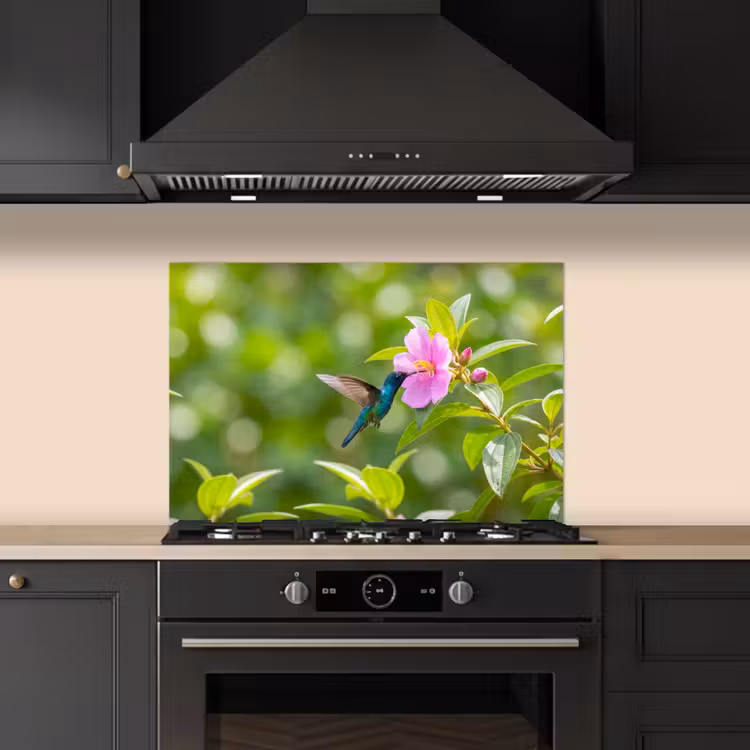 Kolibrie - Bloem - Natuur - Groen keuken achterwand spatscherm klein -sfeer1
