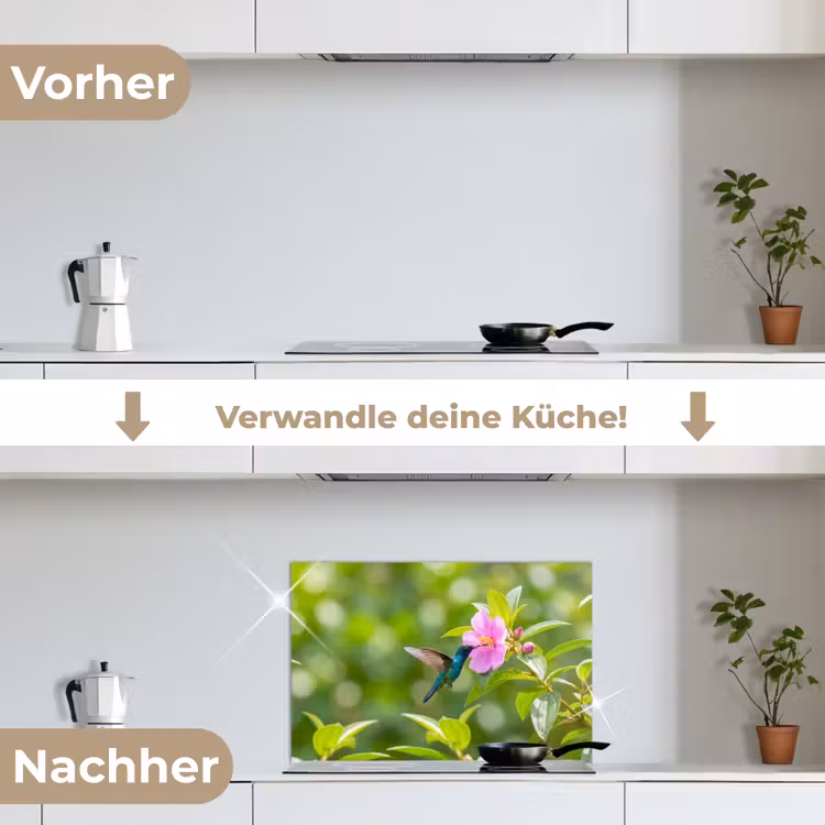Kolibrie - Bloem - Natuur - Groen keuken achterwand spatscherm klein -voor_na_DE