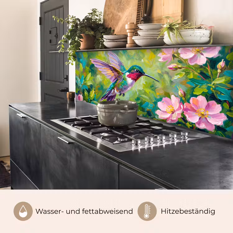 Kolibrie - Bloemen - Natuur - Kleurrijk keuken achterwand 2 middel -usp_DE